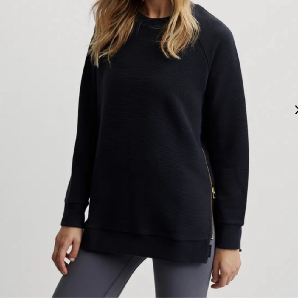 Varley Black Crewneck Sweatshirt with Side Zip Detail